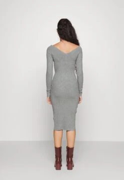 V Ausschnitt Ripp Mini Bodycon Strickkleid - Robe Fourreau - Mottled Grey -Even-Odd Magasin 1bdf5e70821245f495571f1874c903de