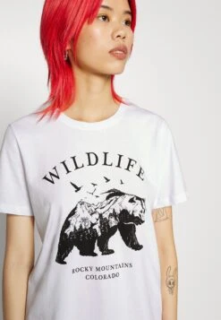 Even&Odd Hattie Printed Wildlife Bear - T-Shirt Basique - White -Even-Odd Magasin 1cc9631610e644ae90d8ecf8b2ec5f84