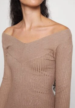 V Ausschnitt Ripp Mini Bodycon Strickkleid - Robe Fourreau - Taupe -Even-Odd Magasin 2aa6706fe3a448bdbb4bb328e447ade4