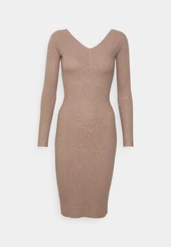 V Ausschnitt Ripp Mini Bodycon Strickkleid - Robe Fourreau - Taupe -Even-Odd Magasin 4ec6d48153924340a252d4cdd83a3396