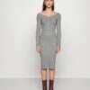 V Ausschnitt Ripp Mini Bodycon Strickkleid - Robe Fourreau - Mottled Grey -Even-Odd Magasin 7a003873b5544e1a9bdd3151416d16ee