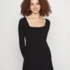Even&Odd Eckiger Ausschnitt Mini Strickkleid - Robe Pull - Black -Even-Odd Magasin 98a0aa0a3c2b4a1085886f1f06ac54eb