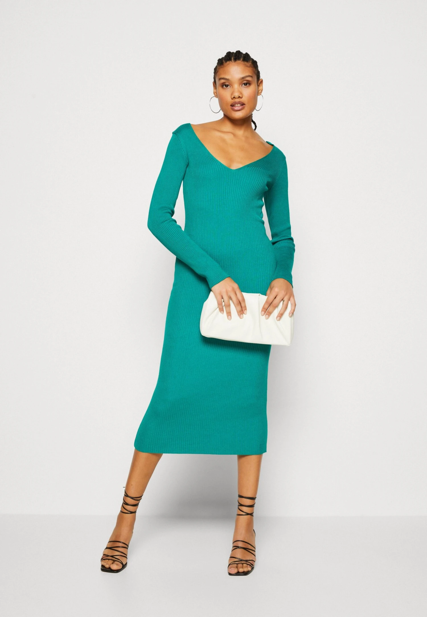 Even&Odd V Ausschnitt Midi Bodycon Strickkleid - Robe Fourreau - Green 4 Even&Odd V Ausschnitt Midi Bodycon Strickkleid - Robe Fourreau - Green – Image 2