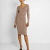 Even&Odd V Ausschnitt Ripp Mini Strickkleid - Robe Fourreau - Taupe -Even-Odd Magasin b6e492f6b4c746c1a67468d1e7cfaa2f
