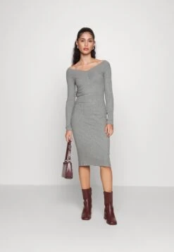 V Ausschnitt Ripp Mini Bodycon Strickkleid - Robe Fourreau - Mottled Grey -Even-Odd Magasin d28bceeb6cc94a4986415eecca4ea58a