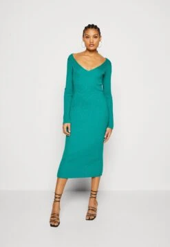 Even&Odd V Ausschnitt Midi Bodycon Strickkleid - Robe Fourreau - Green
