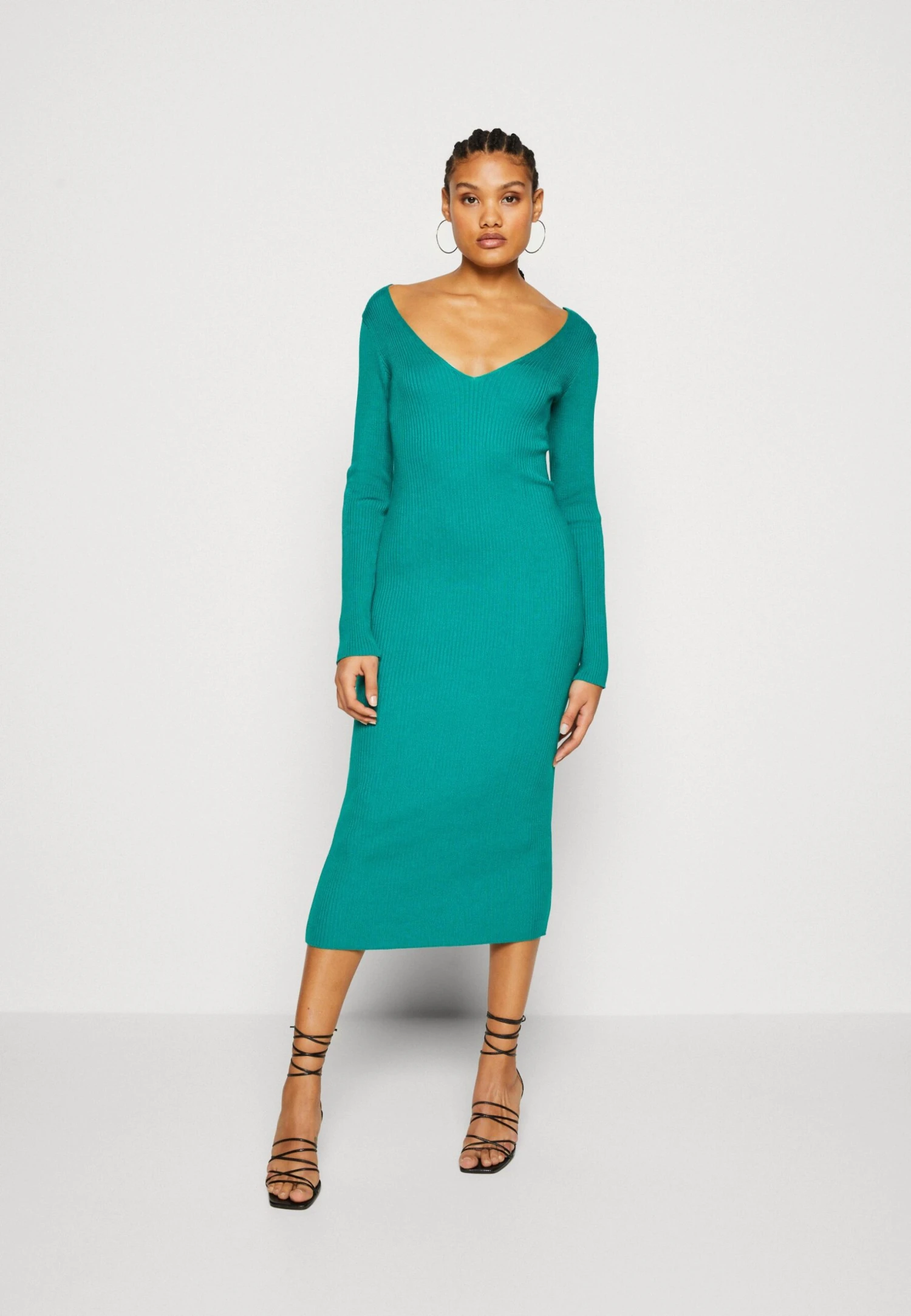 Even&Odd V Ausschnitt Midi Bodycon Strickkleid - Robe Fourreau - Green 3 Even&Odd V Ausschnitt Midi Bodycon Strickkleid - Robe Fourreau - Green