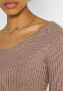Even&Odd V Ausschnitt Ripp Mini Strickkleid - Robe Fourreau - Taupe -Even-Odd Magasin d67beeabfc8448f3a64c25d3d08cadec